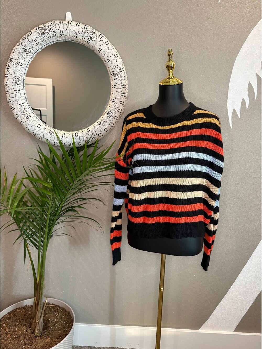 Striped Ribbed Knit Sweater with Stripes